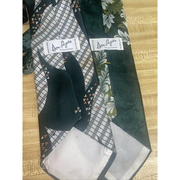 Vtg 70s 2 Don Loper Polyester Geometric Floral Brocade Ties Neckties USA Made - Picture 7 of 7